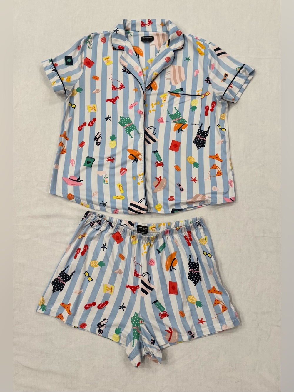 Kate Spade Aqua Stripe Pajamas Set PJ Shirt + Shorts Sleepwear KS12601T